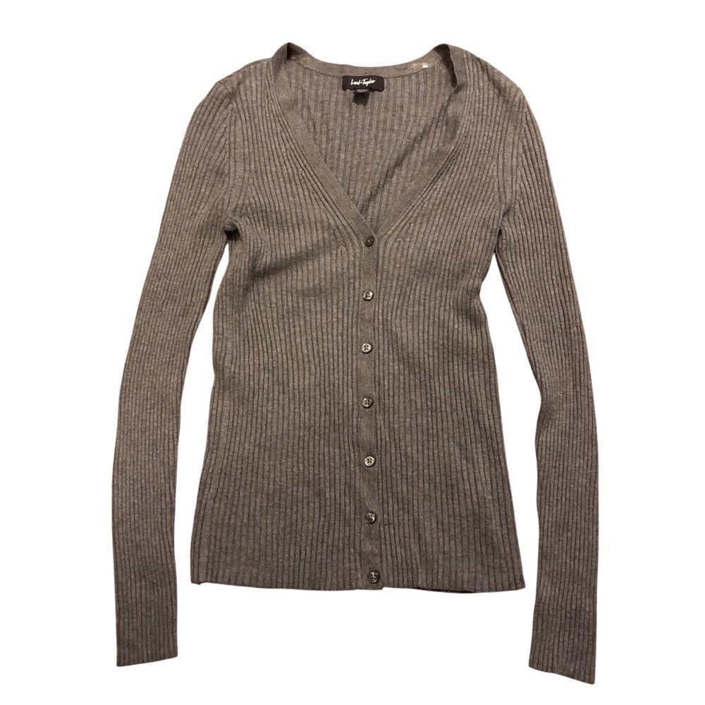 Lord & Taylor Gray Ribbed Knit Sweater Cardigan M